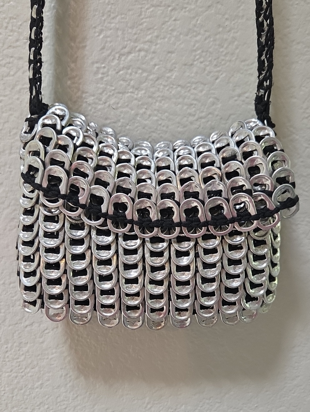 Handmade Pull Tab Purse Bag Y2K Upcycled Silver Black Statement